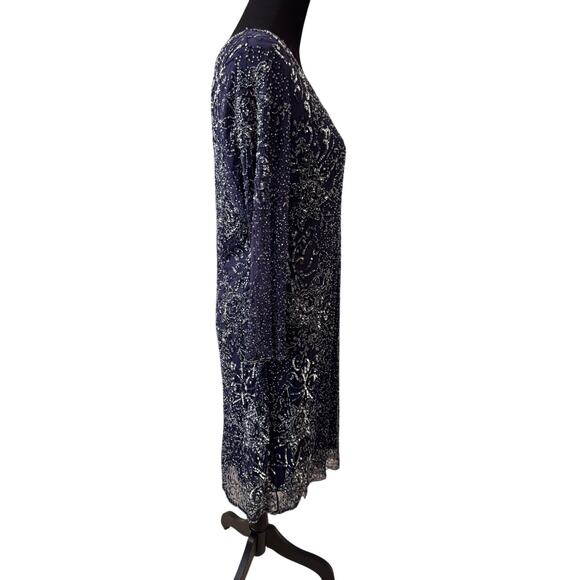 PISARRO NIGHTS NORDSTROM Women's Navy Beaded V-Neck Cocktail Dress Size 14 - Picture 6 of 10